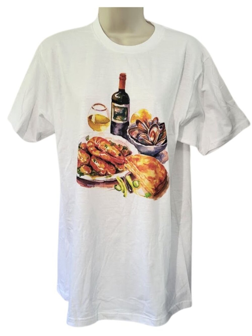 RIPPLE NWT Wine Food Graphic 100% Cotton Short Sleeve White Tee Shirt - Men's M